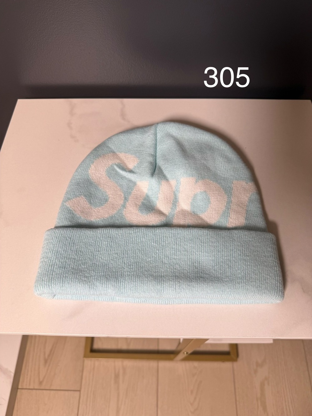 Supreme Light Blue Beanie with White Logo